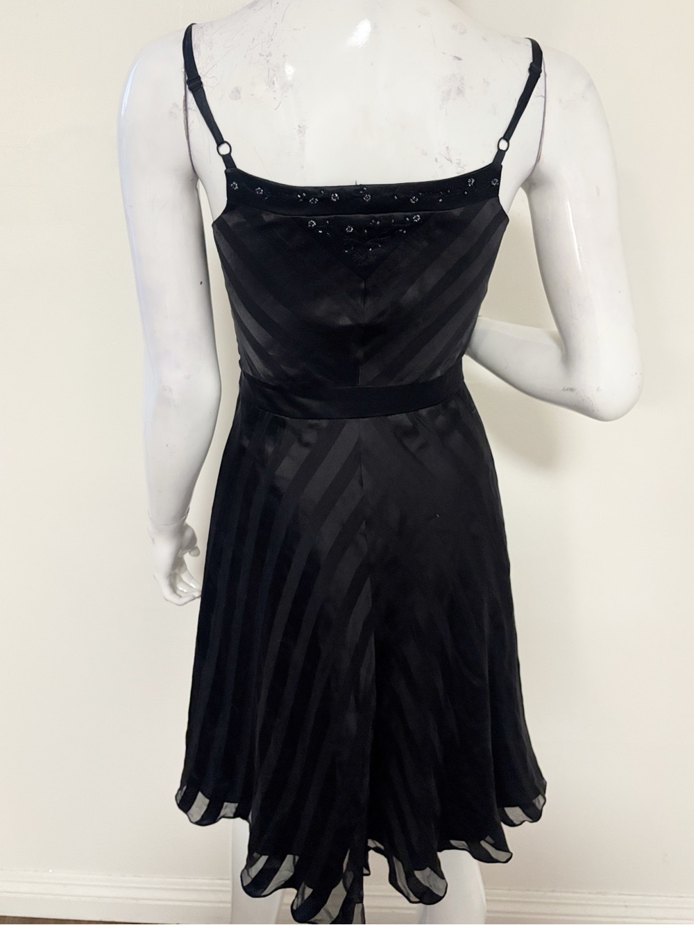 Vintage 90s Betsey Johnson New York Black Striped Beaded Fit & Flare Midi Dress - Picture 4 of 6
